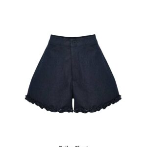 Quần short jeans cạp cao phối bèo